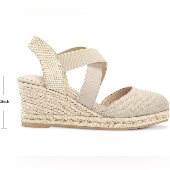 Women's Closed Toe Crisscross Elastic Ankle Strap Platform Espadrille Wedge - Picture 3 of 9